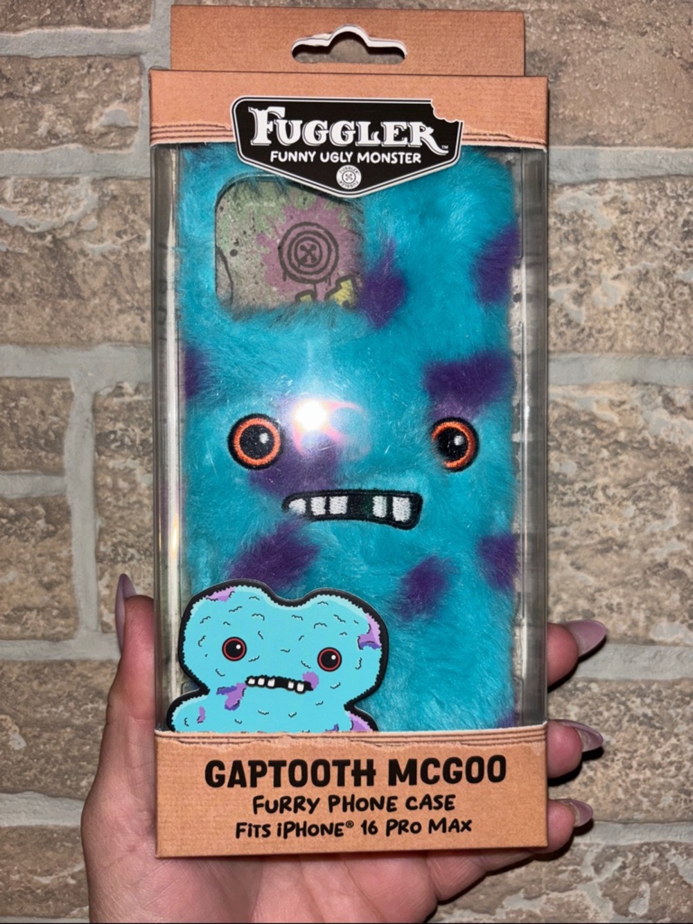 Gaptooth McGoo Furry Phone Case for iPhone 16 Pro Max - Blue with Purple Spots